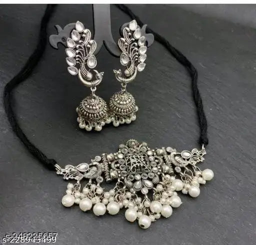 Tehzeeb Creations Women's Silver Colour Necklace With Peacock Design Tehzeeb Creations