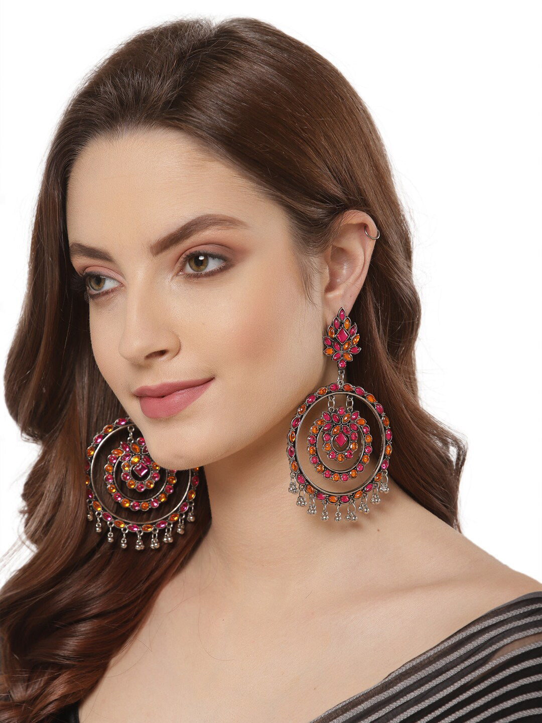 Shining Diva Multicoloured Oxidised Contemporary Drop Earrings - Grab2buy