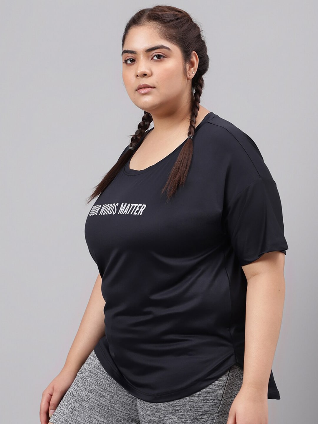 MKH Plus Size Typography Printed Dri-FIT Relaxed Fit Drop-Shoulder Sleeves Gym T-shirt 