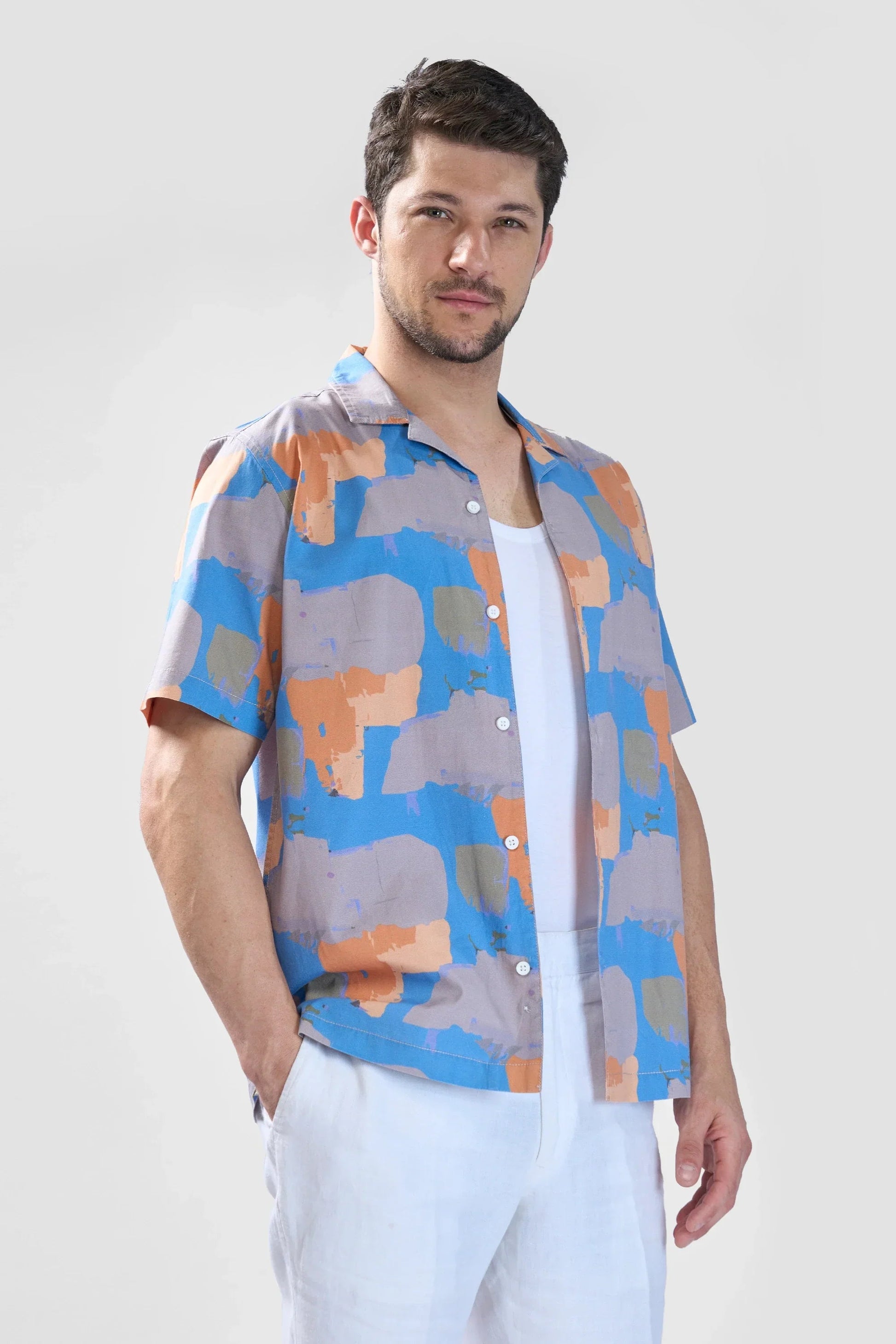 Xkind Blue Abstract Printed Relaxed Fit Shirt  Grab2Buy Xkind Grab2Buy
