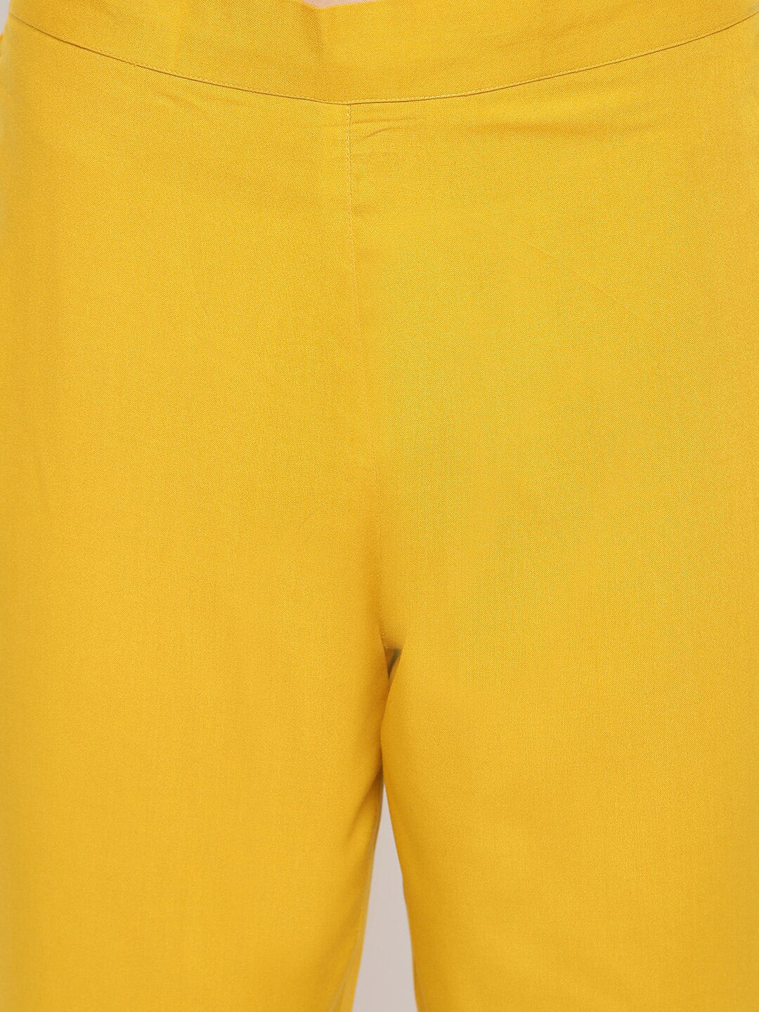 Janasya Women Mustard Yellow Solid Kurta with Trousers & Dupatta