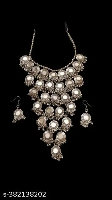 Tehzeeb Creations Women's Anarkali Design Oxidised Necklace With Mirror Tehzeeb Creations