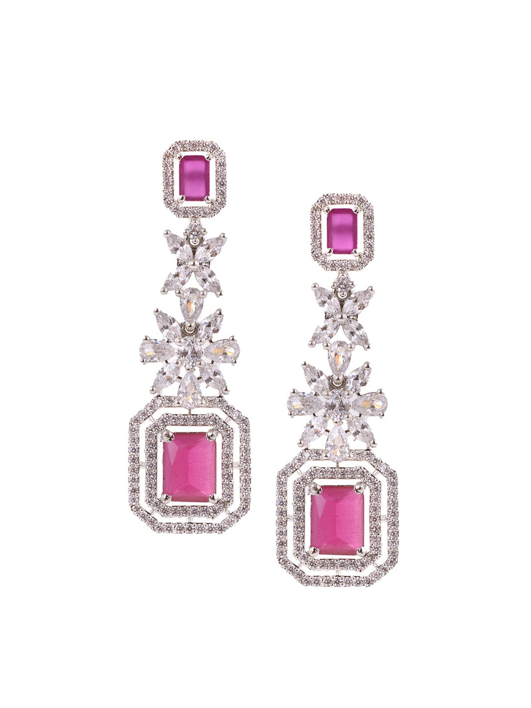 Saraf RS Jewellery Rhodium-Plated Pink AD studded Jewellery Set - Grab2buy