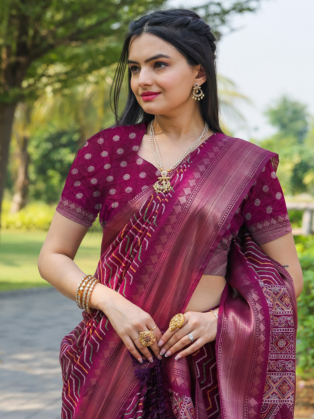 Tikhi Imli Leheriya Printed Zari Ready to Wear Grab2Buy 