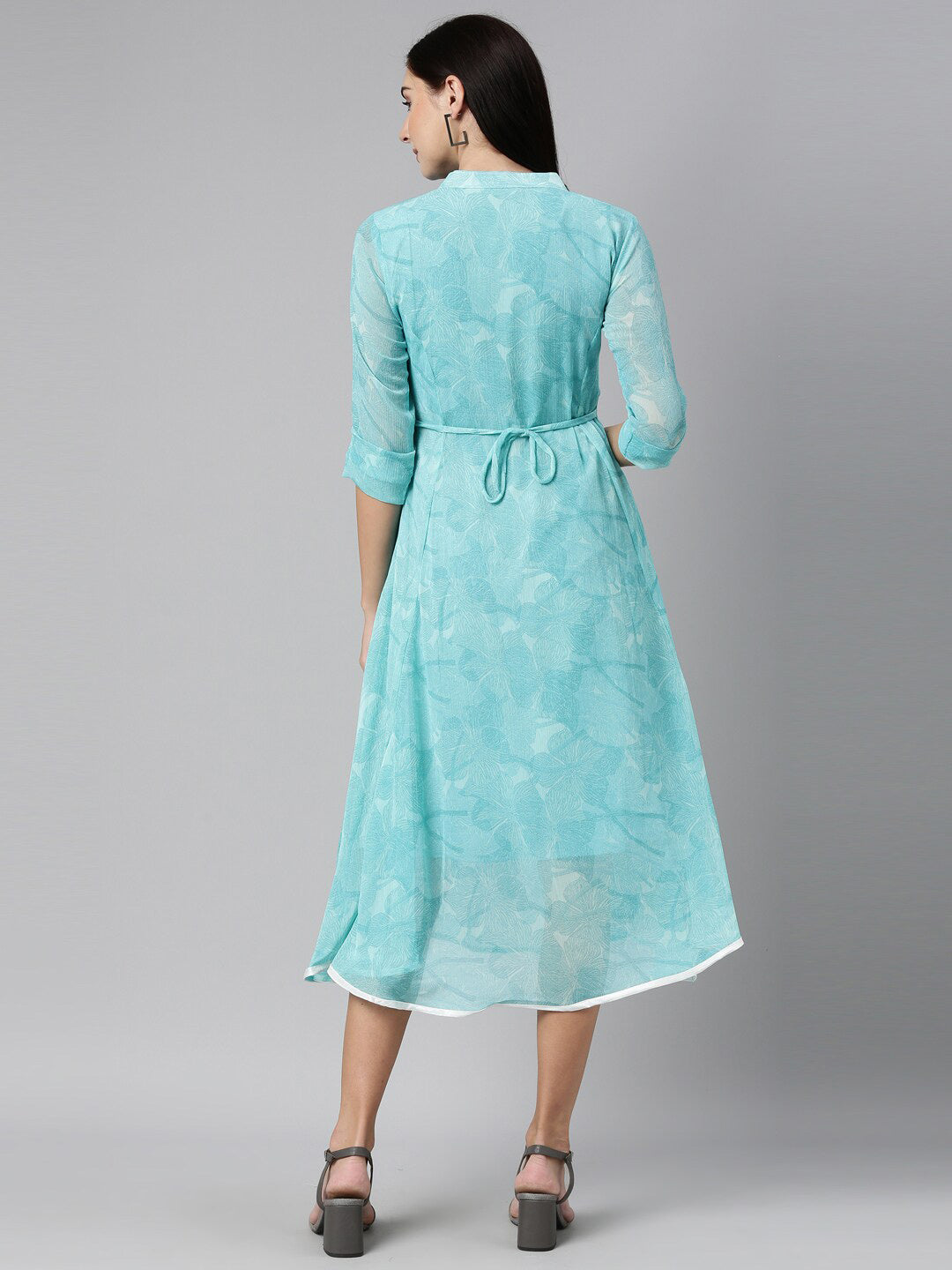 Souchii Women Floral Chiffon A-Line Midi Dress 