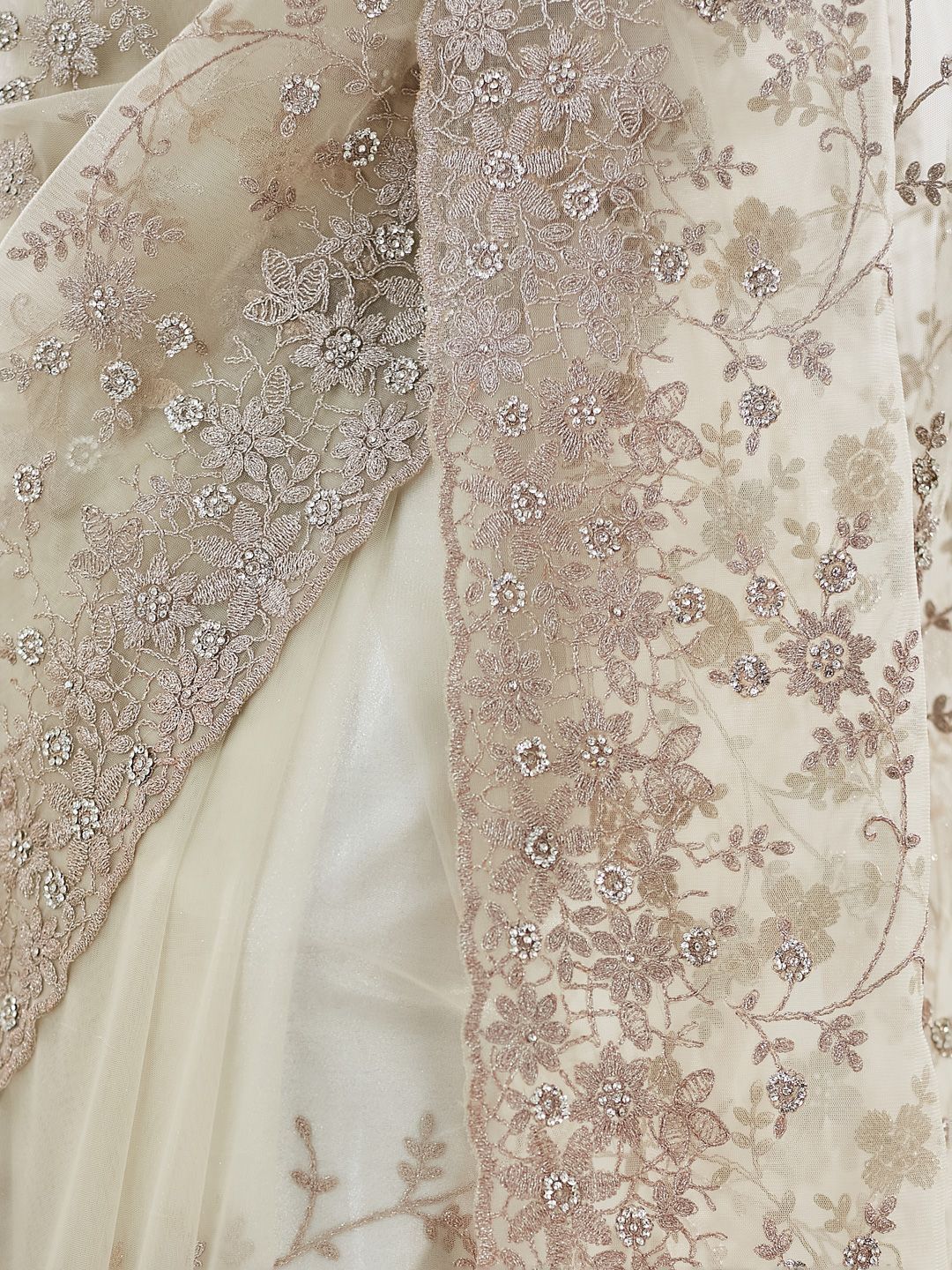 kasee Floral Embellished Beads and Stones Net Saree