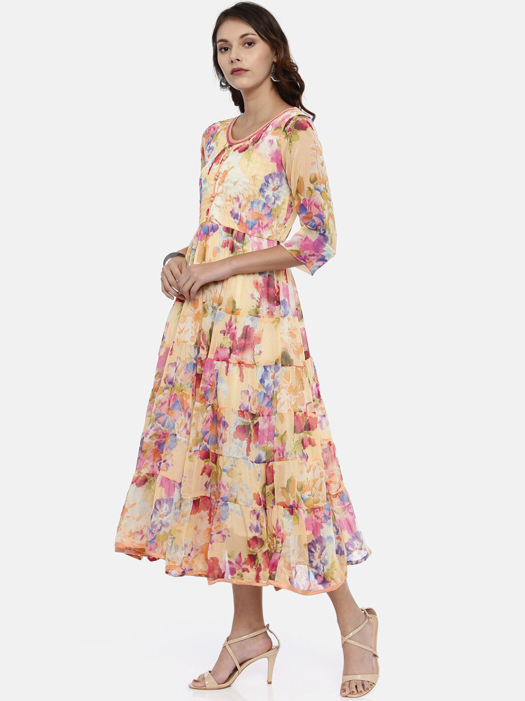 Souchii Women Multicoloured Floral Print Fit And Flare Dress 