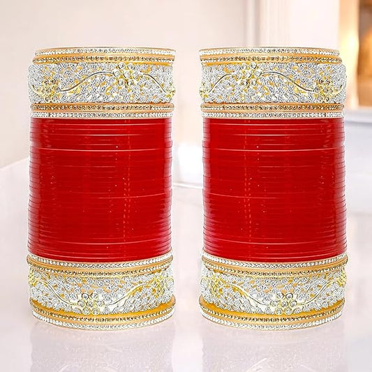 Tehzeeb Creations Bridal Bangle Set Red Color Chuda Dulhan Punjabi Choora Wedding Chura For Women