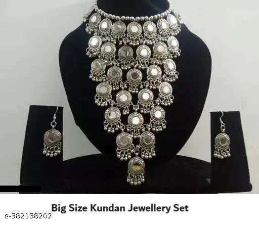 Tehzeeb Creations Women's Anarkali Design Oxidised Necklace With Mirror Tehzeeb Creations