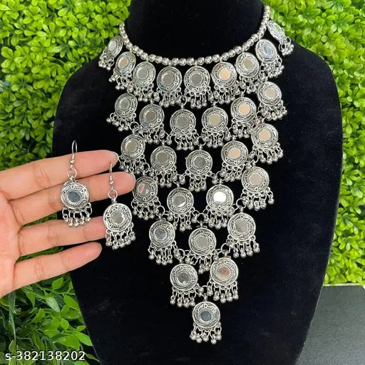 Tehzeeb Creations Women's Anarkali Design Oxidised Necklace With Mirror Tehzeeb Creations
