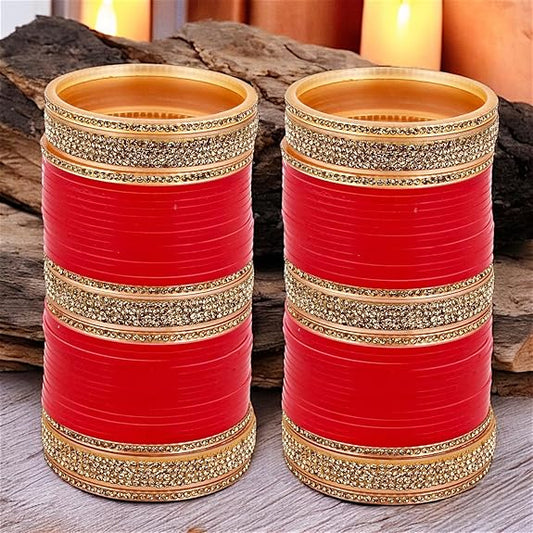 Tehzeeb Creations Bridal Bangle Set Wedding punjabi chuda Designer chura, Red Acrylic Choora Set for Women