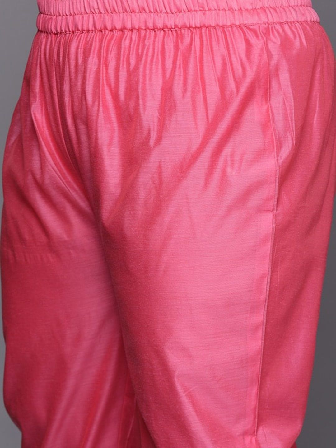 Sztori Plus Size Ethnic Yoke Design Regular Chanderi Silk Kurta & Trousers With Dupatta