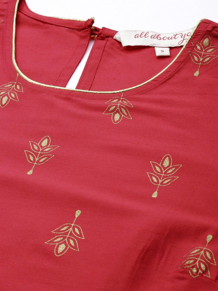 All About You Women Red Ethnic Motifs Kurta with Trousers