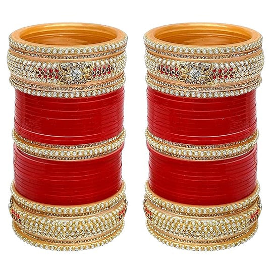 Tehzeeb Creations Bridal Bangle Set Red Designer Chura Wedding Punjabi Choora Fashion Jewellery Chuda Set for Women