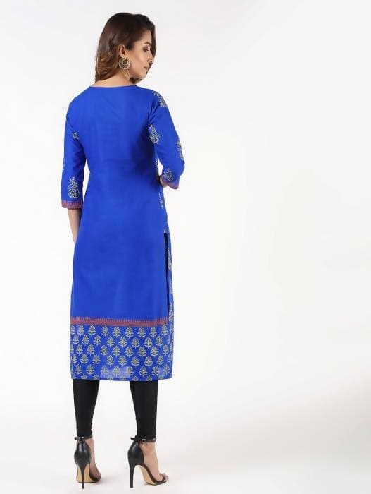 Aniyah Cotton Block Printed Straight Kurta Blue (AN-140K) 