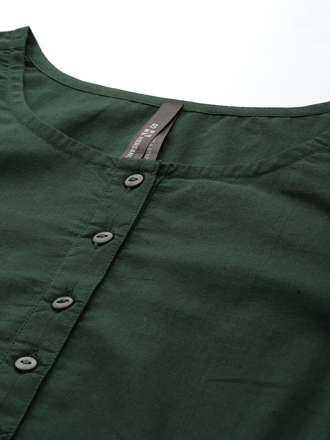 HERE&NOW Women Green Pure Cotton Solid Kurta
