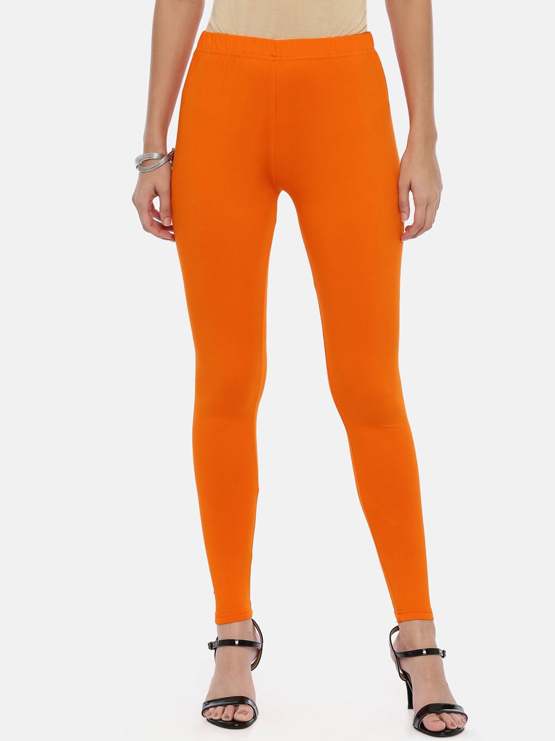 Souchii Orange Solid Slim-Fit Ankle-Length Leggings 
