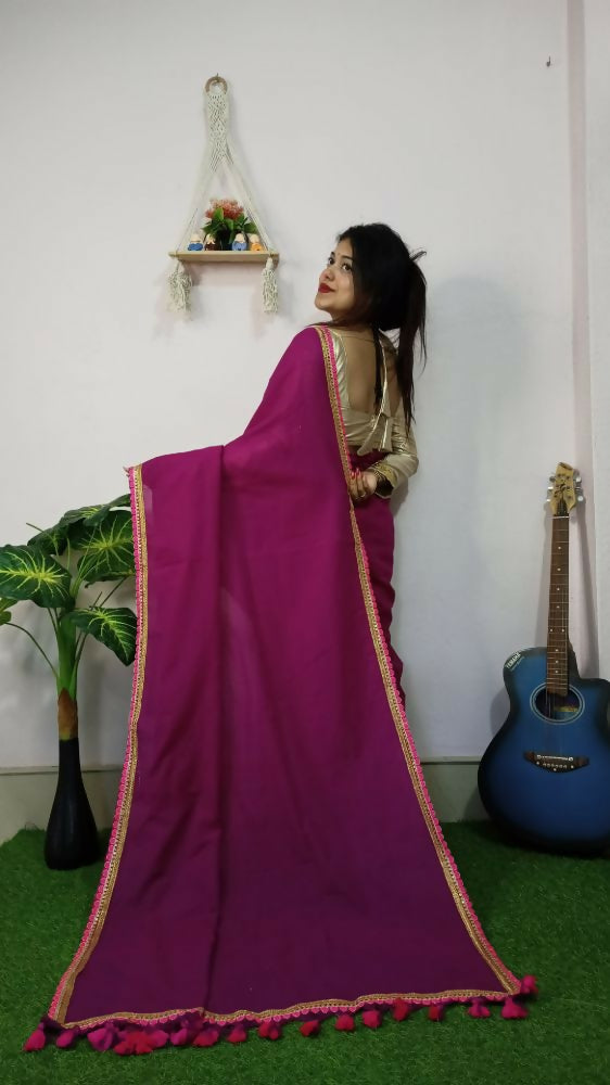 Exclusive Collection Beautiful Khadi Cotton Handloom Grab2Buy With Beautiful Zari Border - Purple 