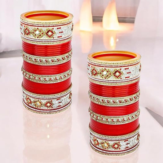 Tehzeeb Creations Bridal Bangle Set Designer Red Color Chuda Dulhan Punjabi Choora Fashion Wedding Chura for Women