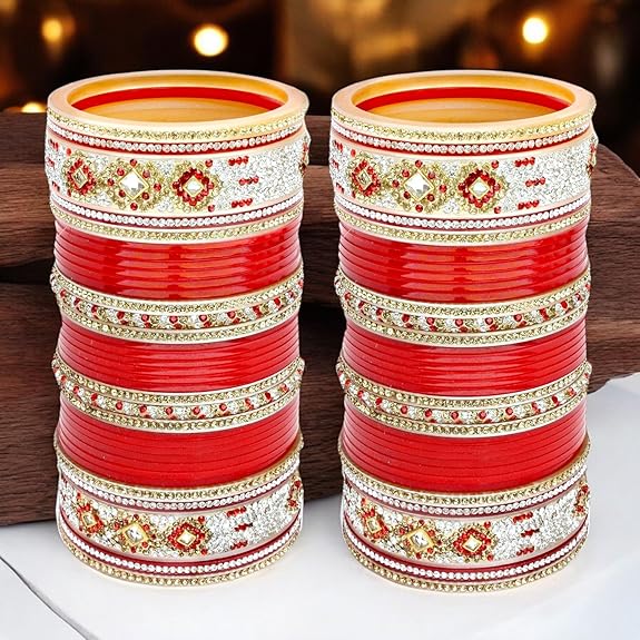 Tehzeeb Creations Bridal Bangle Set Designer Red Color Chuda Dulhan Punjabi Choora Fashion Wedding Chura for Women | Grab2Buy