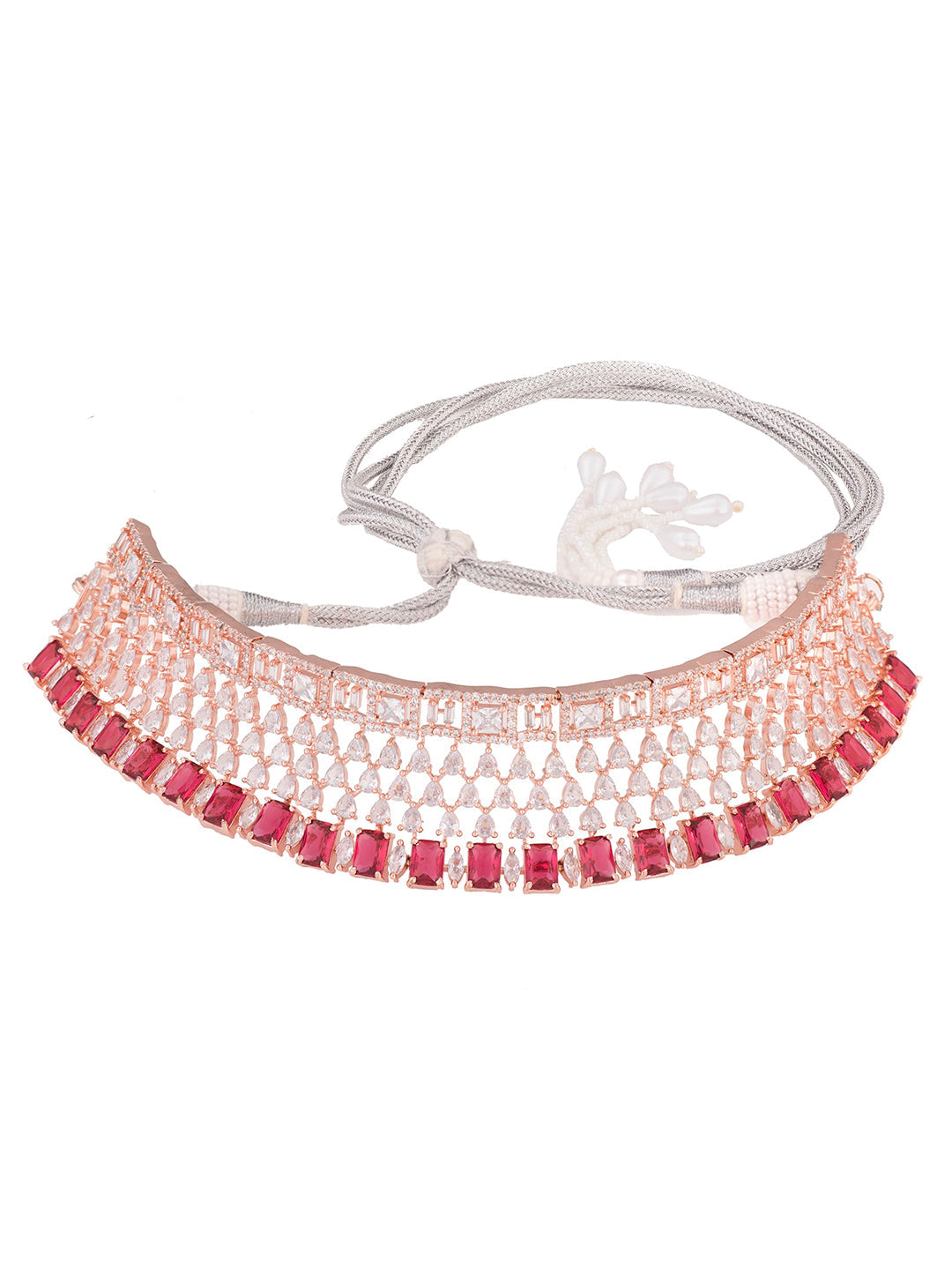 Saraf RS Jewellery Rose Gold-Plated & Red AD & CZ-Studded Contemporary Jewellery Set - Grab2buy