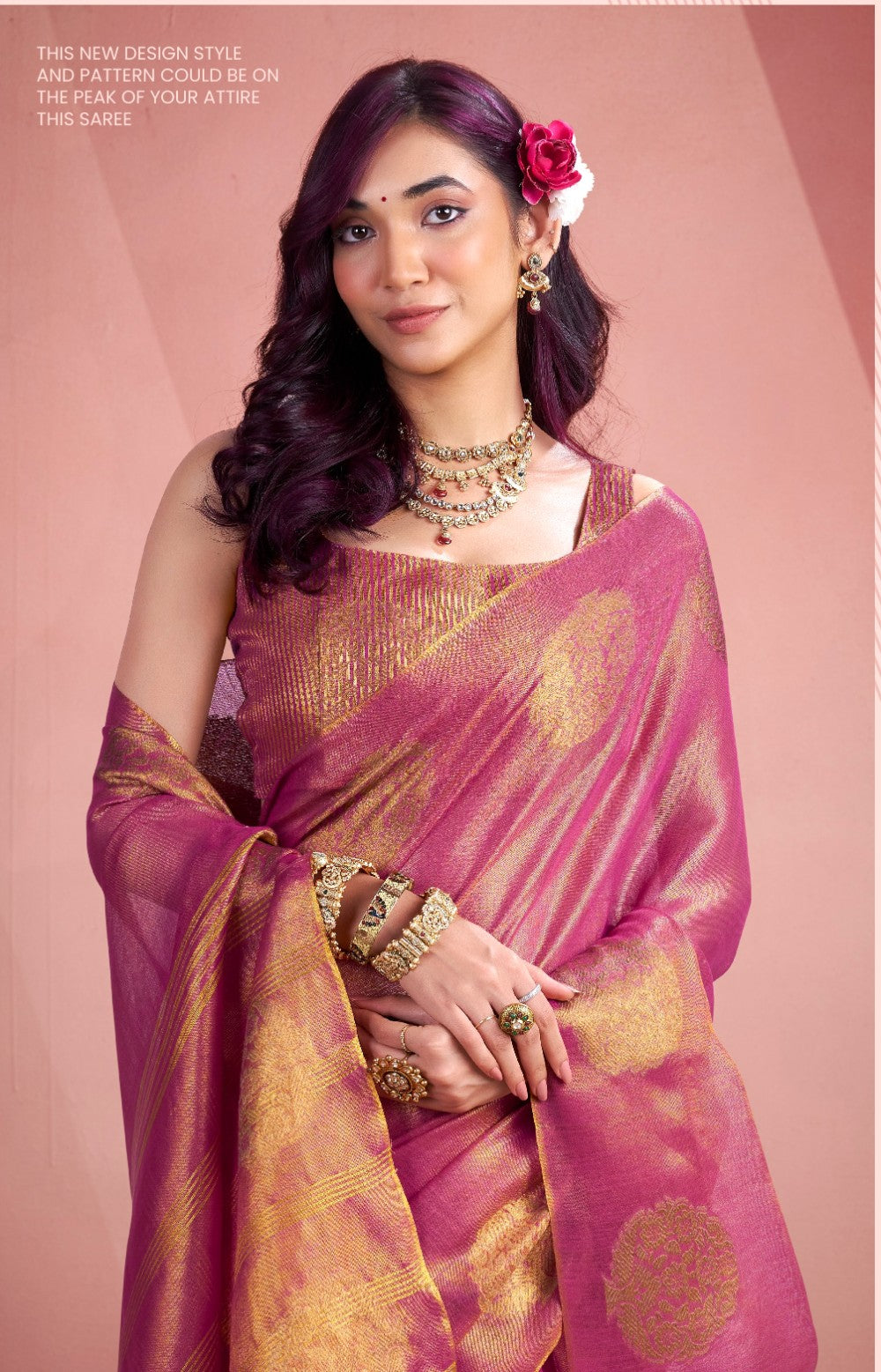 Anaita Magenta Silk Tissue Zari Weaving Work Saree With Blouse Piece