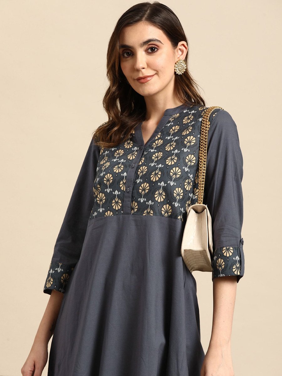 All About You Women Motifs Yoke Design A-Line Kurta with Trousers