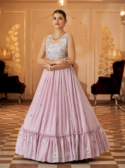 Myra Dusty Pink Georgette Embroidered Gown