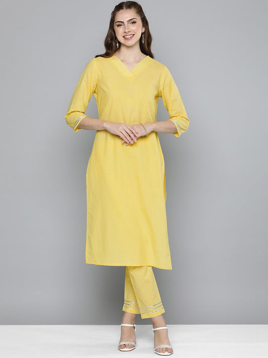 HERE&NOW Women Regular Gotta Patti Pure Cotton Kurta with Trousers