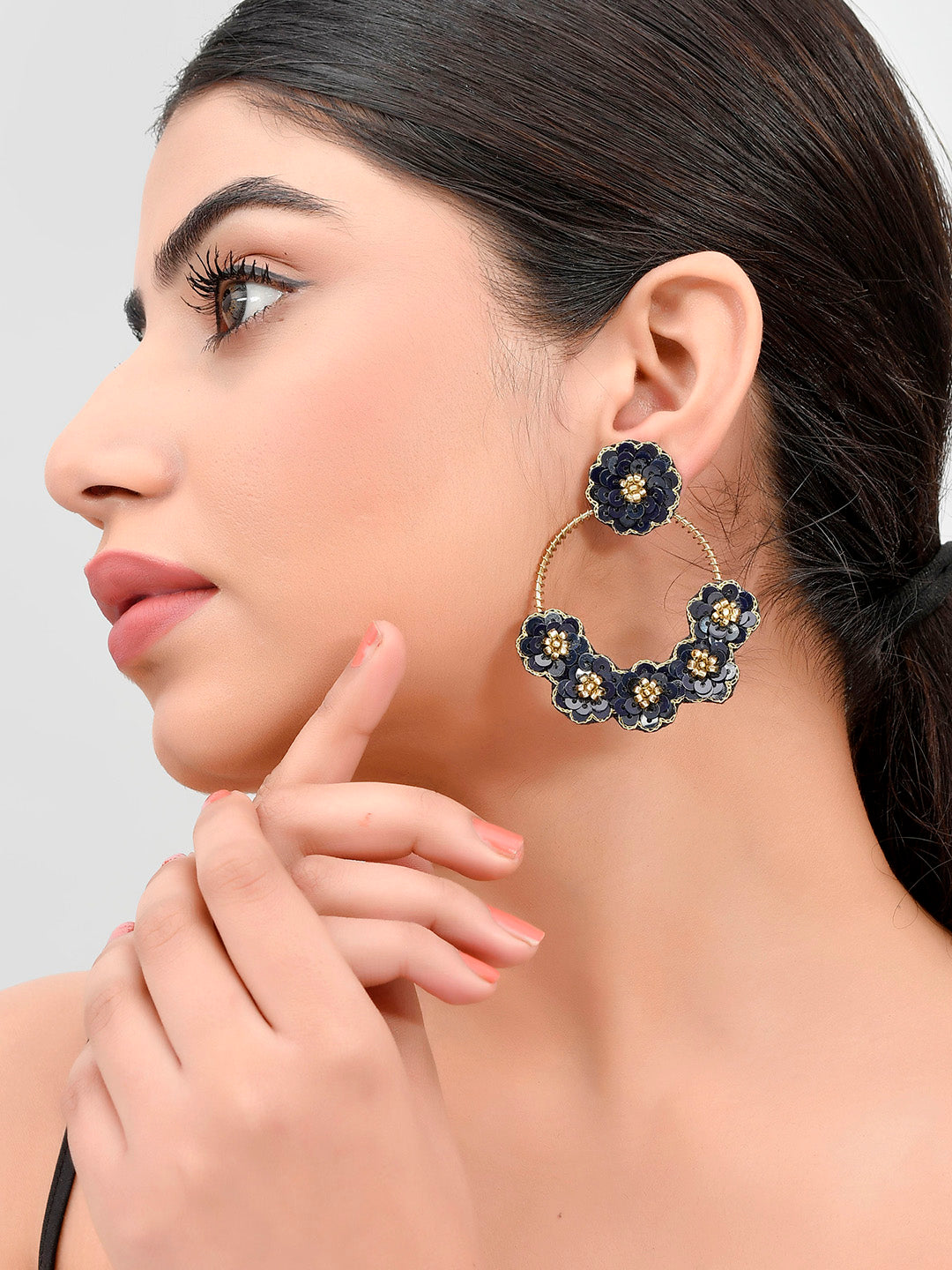 Shoshaa Black Floral Drop Earrings - Grab2buy