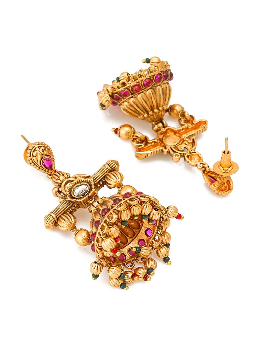 Aadita Gold-Toned Geometric Jhumkas Earrings - Grab2buy