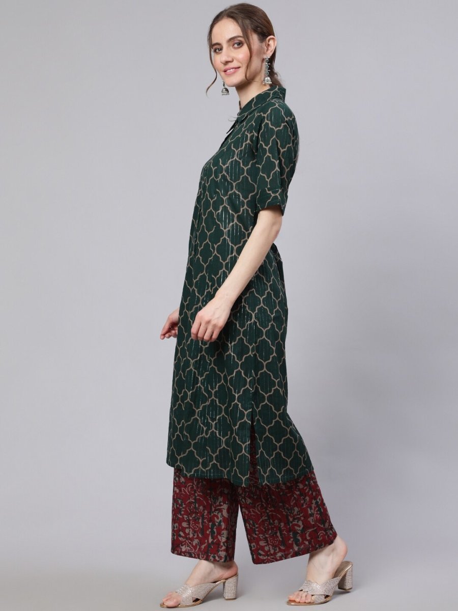 Aks Geometric Printed Pathani Cotton Kurta