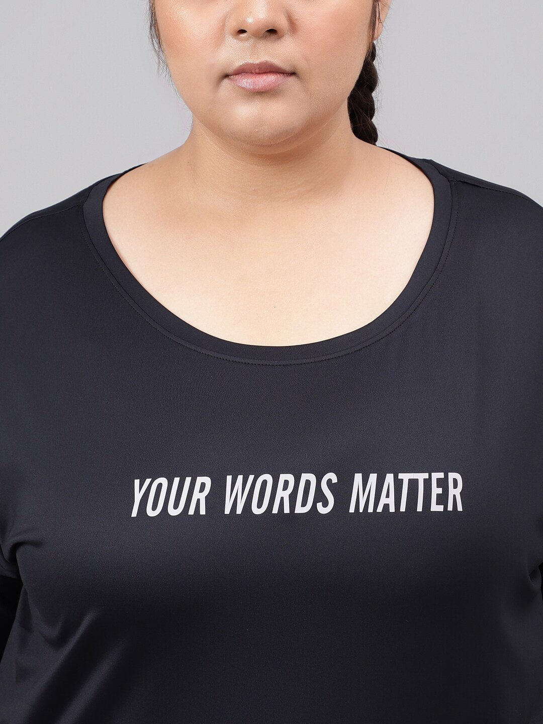 MKH Plus Size Typography Printed Dri-FIT Relaxed Fit Drop-Shoulder Sleeves Gym T-shirt 
