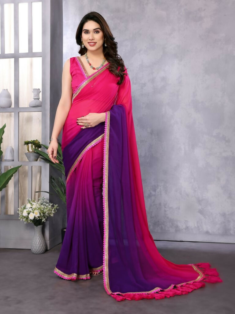 Designer Partywear Red & Blue Georgette Fancy Saree - Kanak