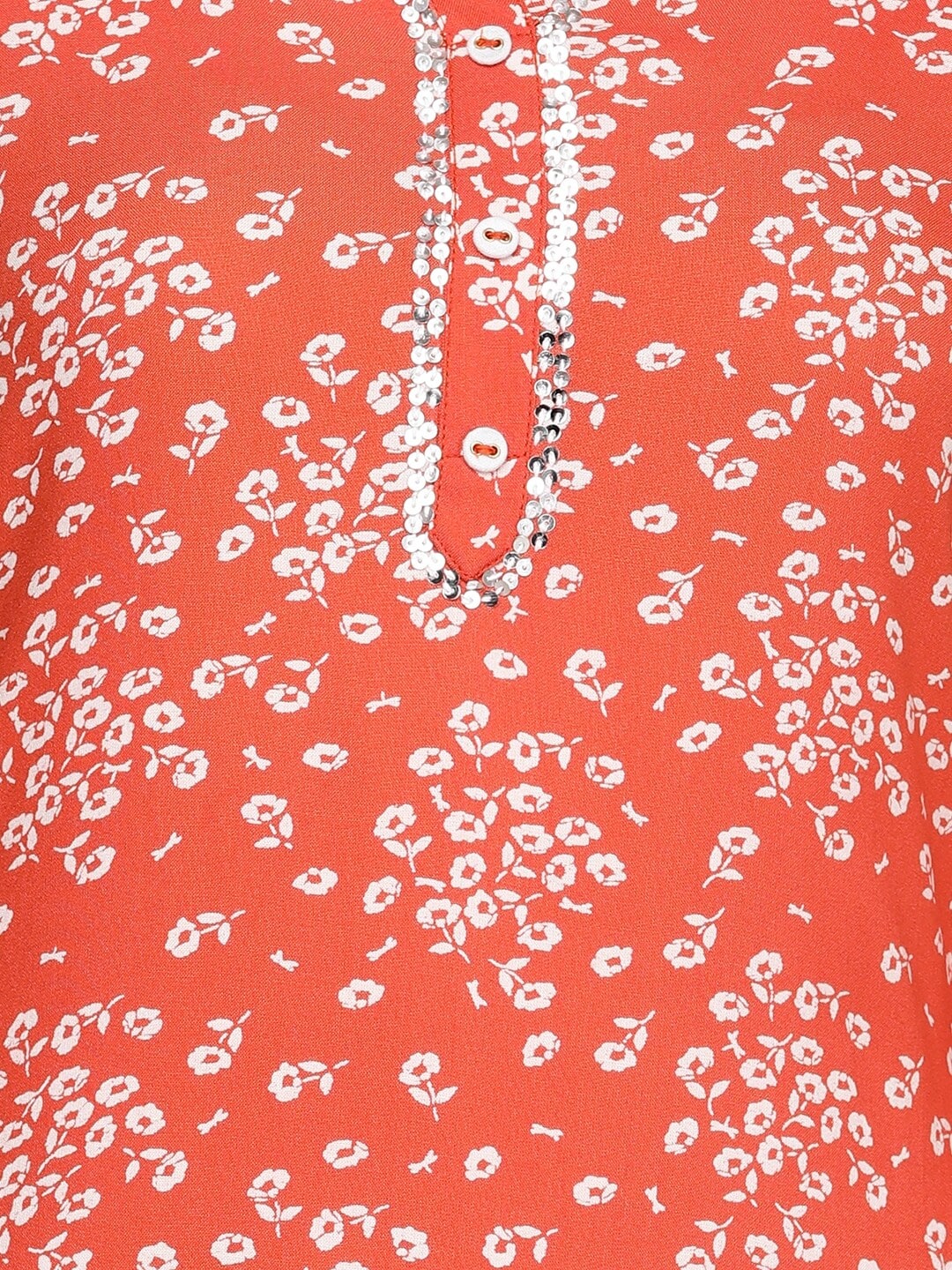 HERE&NOW Rust Orange & White Floral Printed Straight Kurta