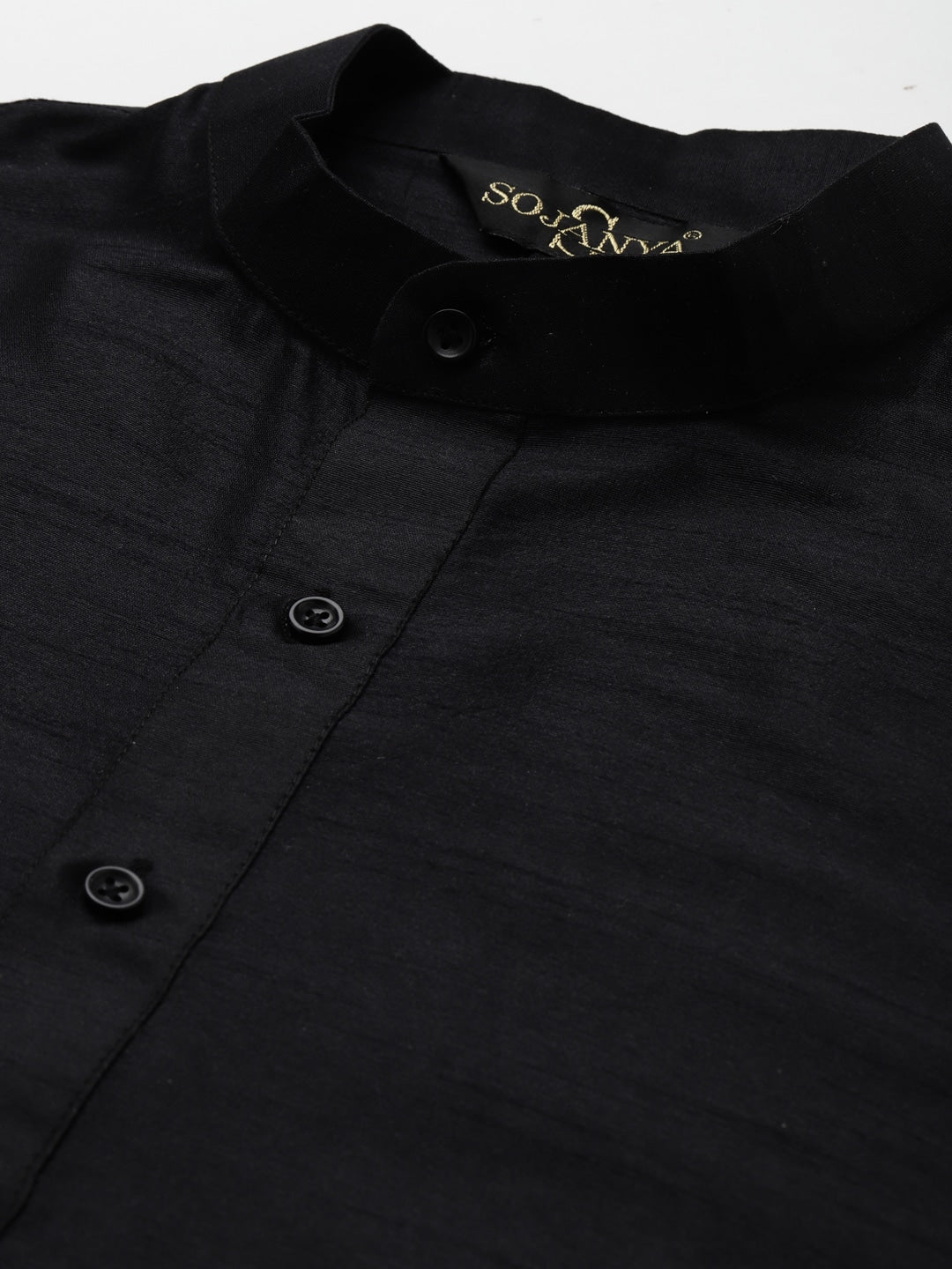 Sojanya Men Black Solid Kurta with Churidar & Nehru Jacket 