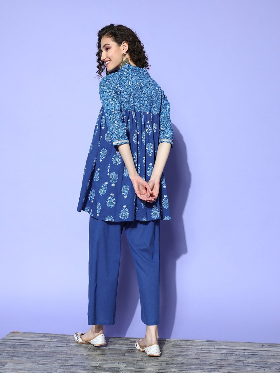 Ahalyaa Blue Pure Cotton Tunic & Palazzos Ethnic Co-Ords 