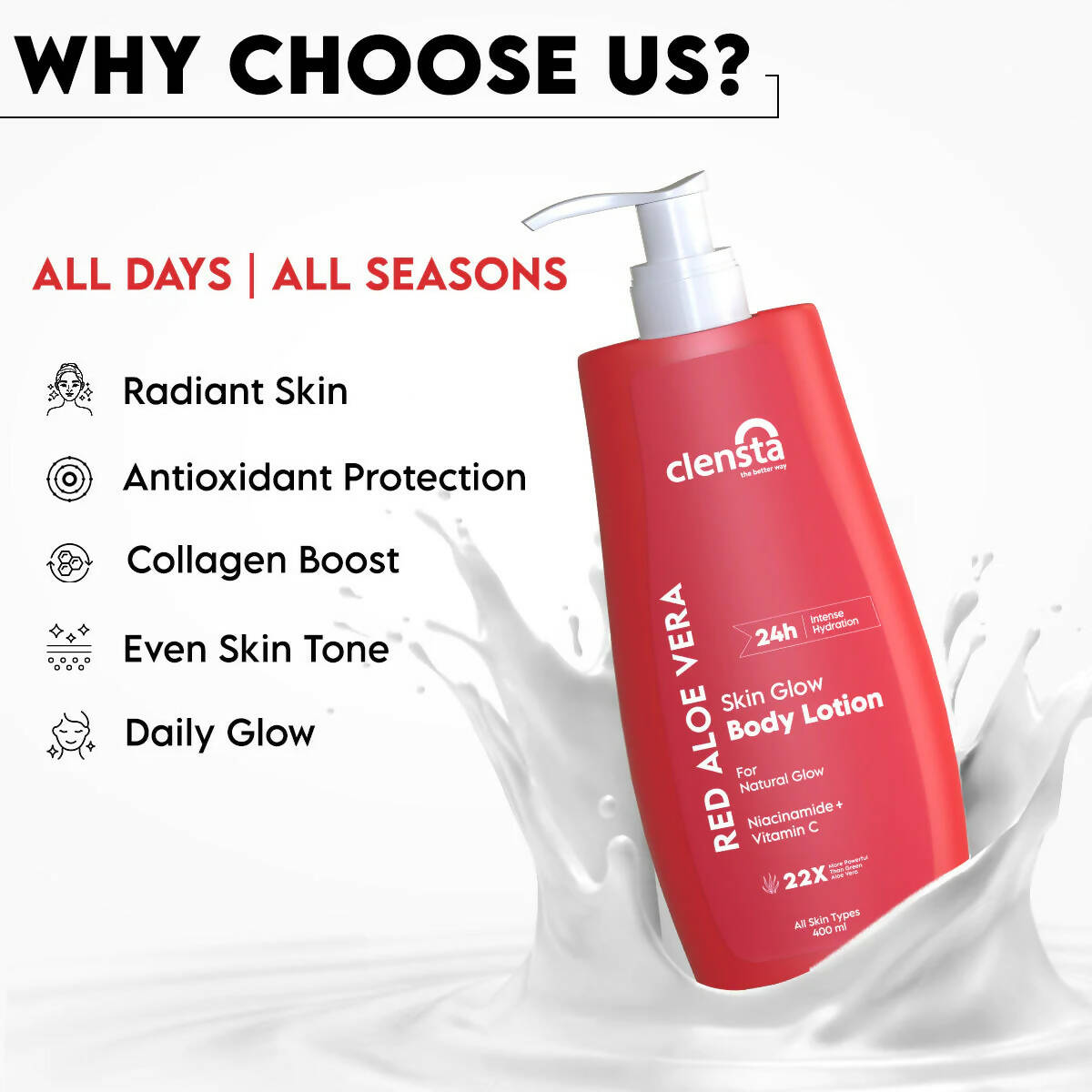 Clensta Red Aloe Vera Skin Glow Body Lotion 
