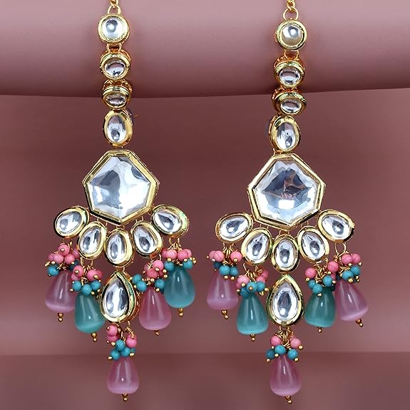 Tehzeeb Creations Meenakari Gold-Polished Multi Color Uncut dibbi Kundan Combo Necklace Set For Women Tehzeeb Creations