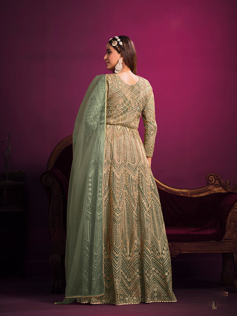 Monjolika Fashion Light Green Sangeet Net Designer Salwar Suit