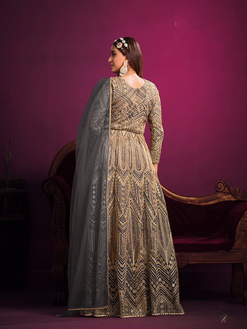 Monjolika Fashion Grey Sangeet Net Designer Salwar Suit