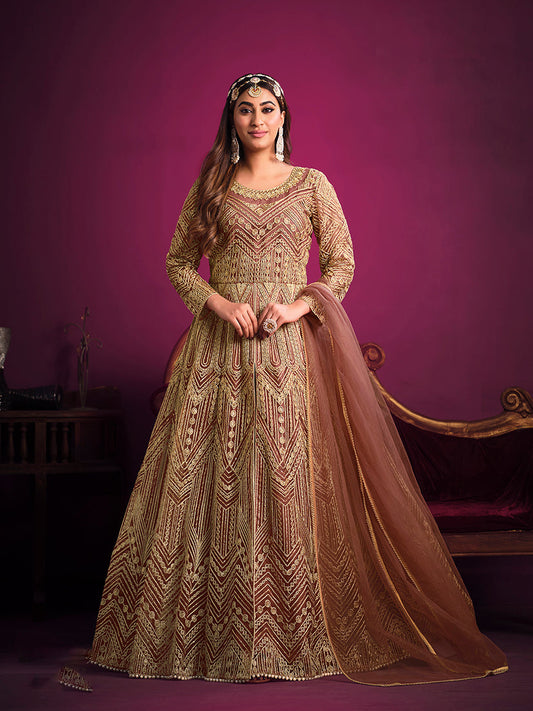 Monjolika Fashion Peach Sangeet Net Designer Salwar Suit