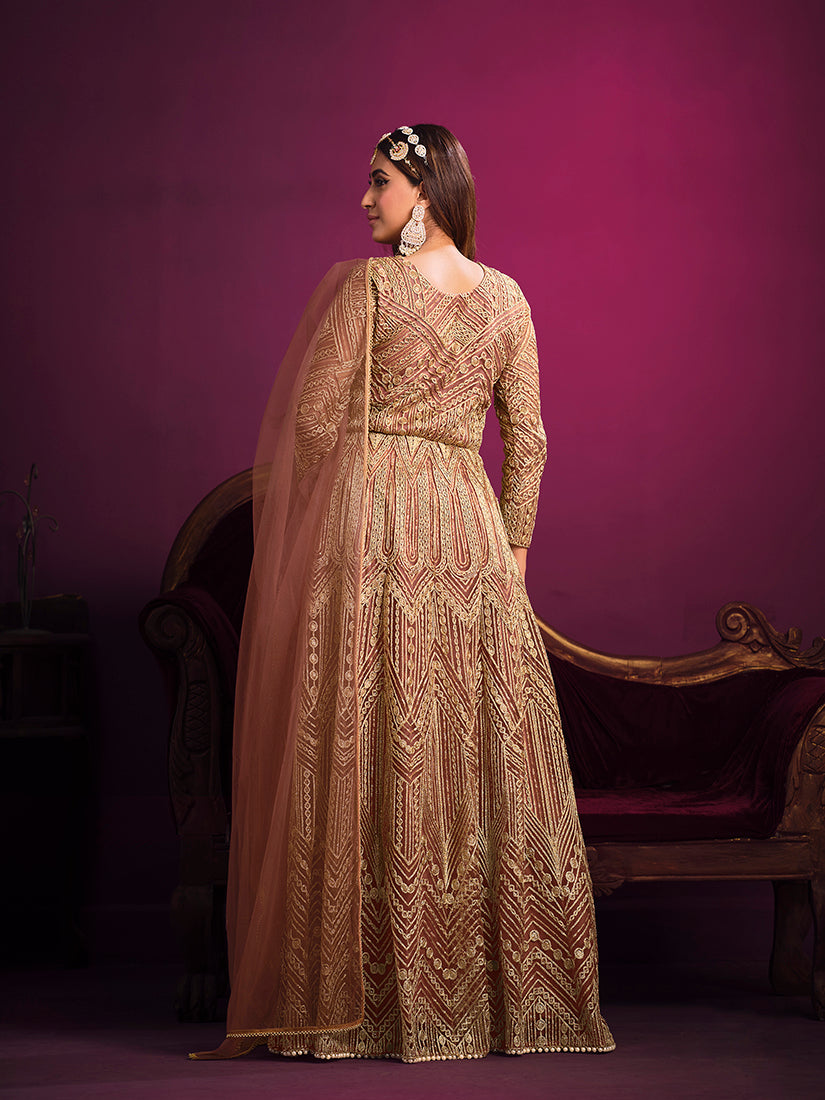Monjolika Fashion Peach Sangeet Net Designer Salwar Suit