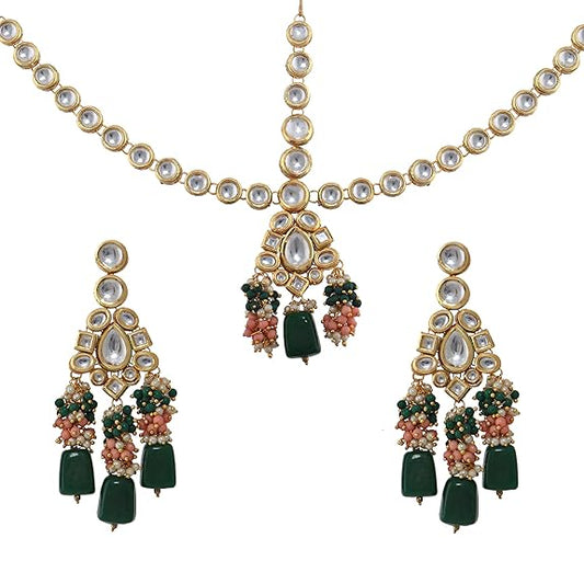 Tehzeeb Creations Gold-Polished Multicolor Kundan Stone/Uncut Kundan/Dibbi Kundan/Meena Kundan/Lucknow Kundan Bridal Set for Girls & Women Tehzeeb Creations