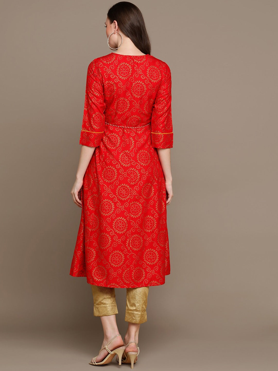 HERE&NOW Bandhani Printed Thread Work Embroidered Anarkali Kurta
