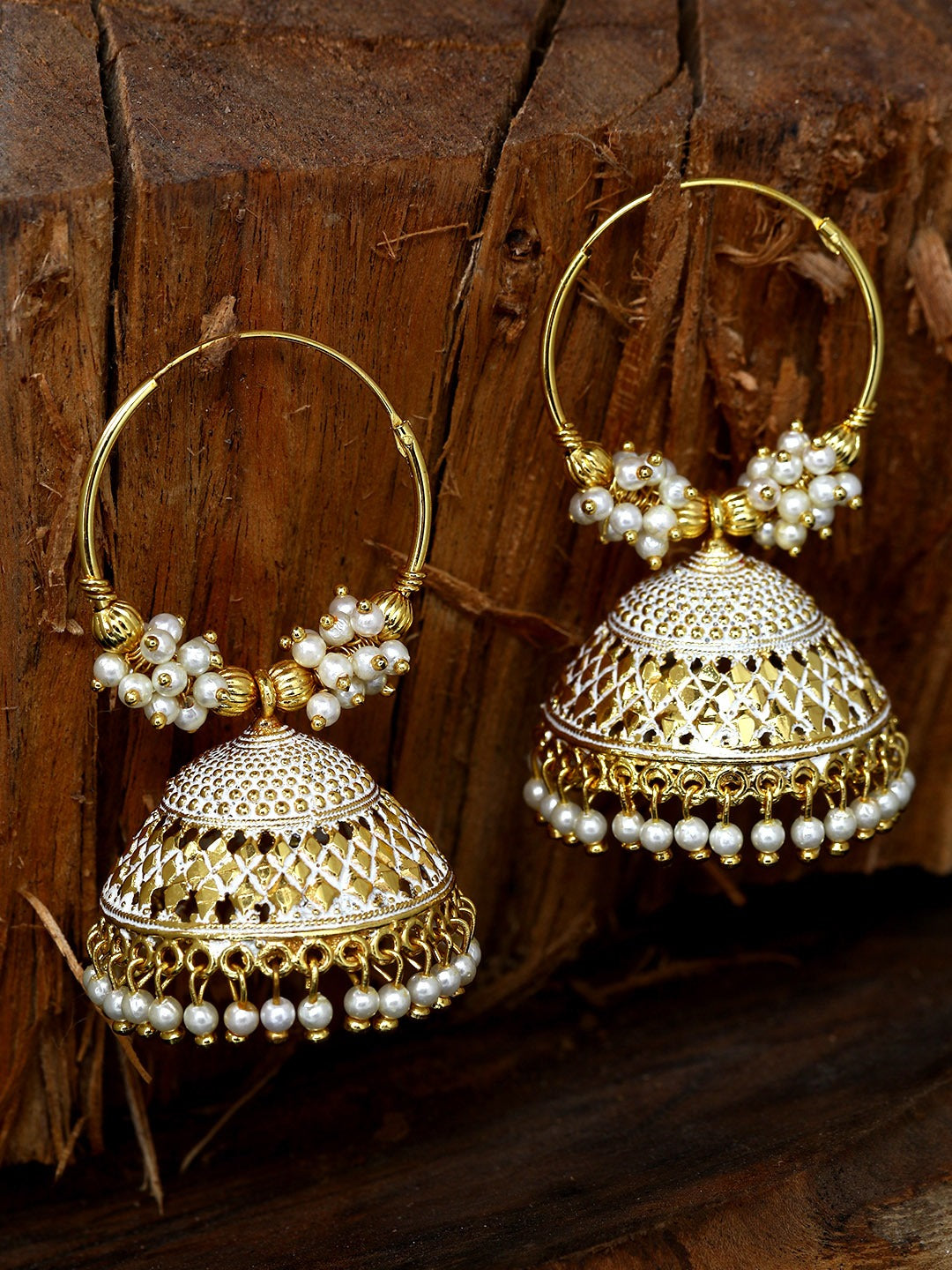 Gold-Plated Alloy Hoop And Jhumki Earrings - The Pari - Grab2buy