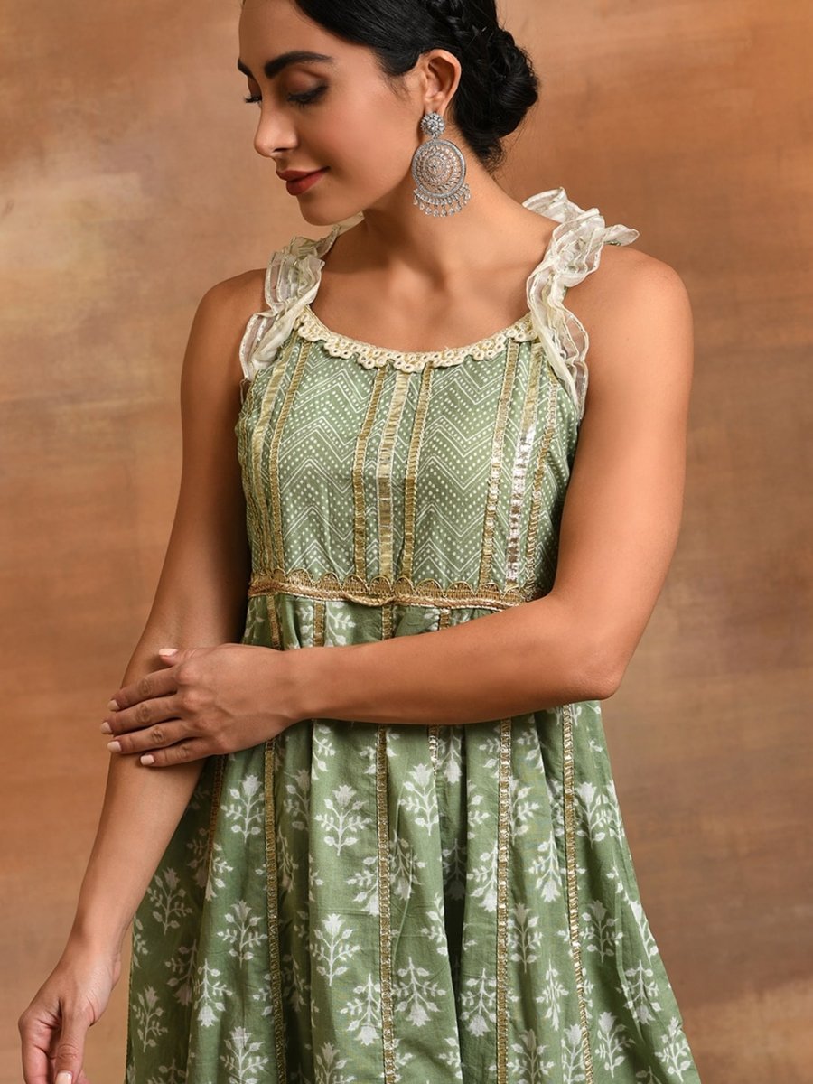 Aks Ethnic Motifs Printed Gotta Patti Pure Cotton Anarkali Kurta