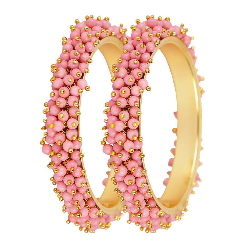 Mominos Fashion Joharkamal Gold-Polished Baby Pink Beads Work Bangles 