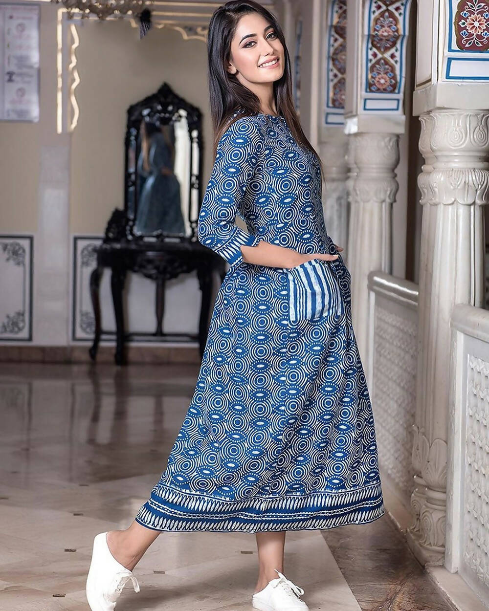 Partywear Designer Steel Blue Pure Maslin Gown - Anbazaar