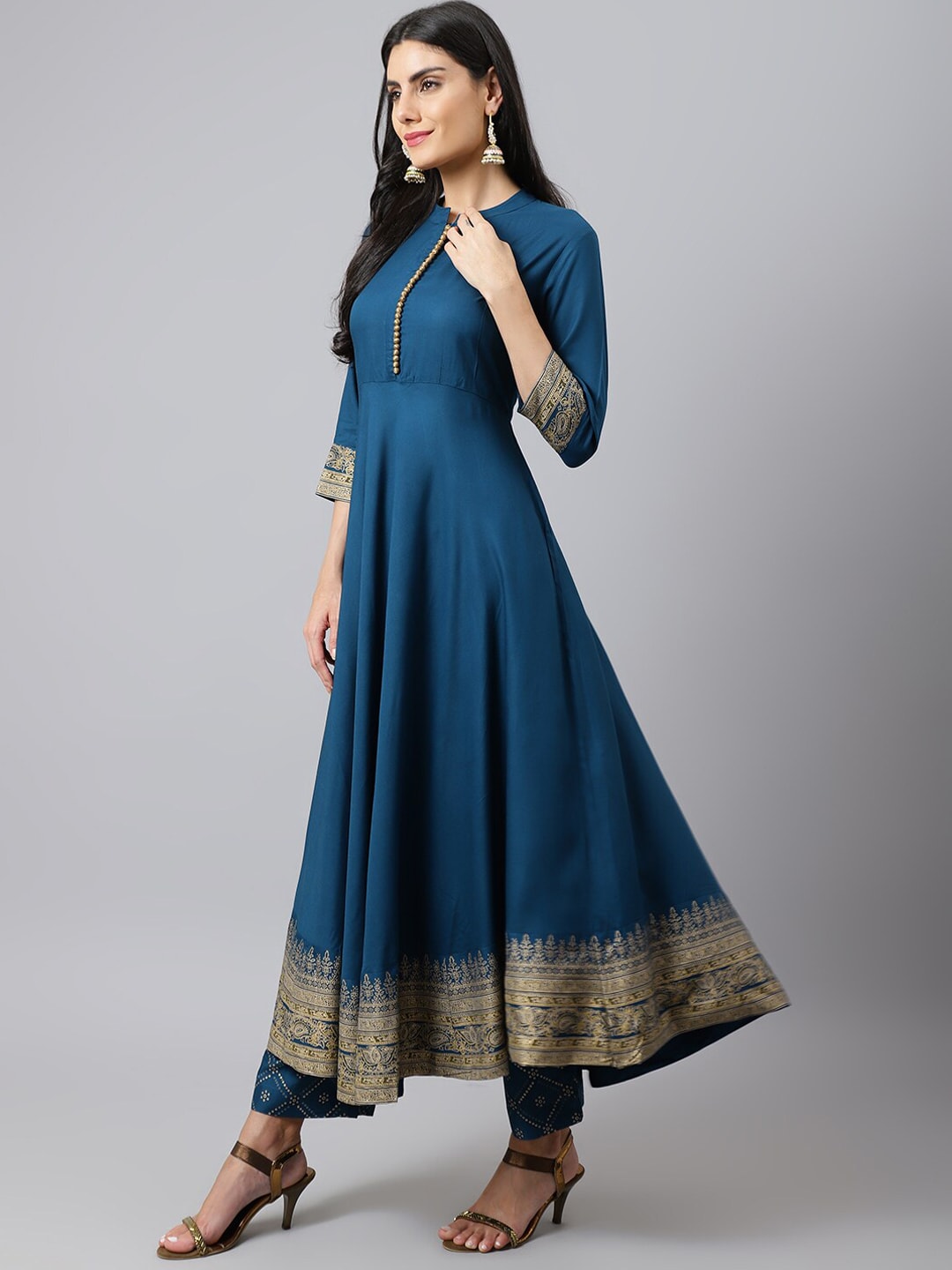 Khushal K Women Blue Ethnic Motifs Empire Kurta with Trousers & With Dupatta - Grab2buy